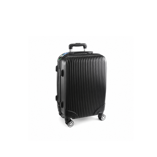 Black suitcase with a textured surface on a white background
