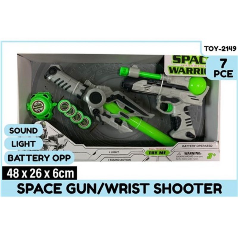 Space Gun 40/22cm and Wrist Shooter Battery Operated 7Pce
