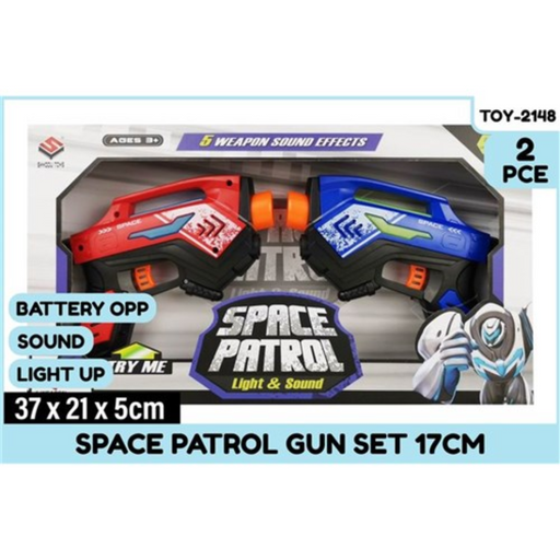 Space Patrol Gun Set Light Up and Sound Battery Operated 17cm 2Pc 