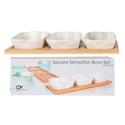 Square Bowls and Tray Set Speckled White