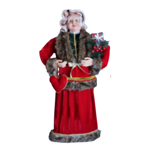 Standing Mrs Claus Figurine Fur Collar - 90Cm