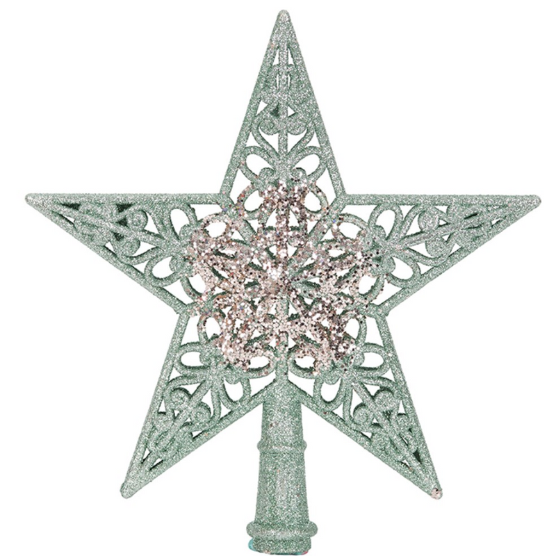 20cm star tree topper featuring mint and champagne glitter, perfect for adding a festive and elegant finish to your Christmas tree.