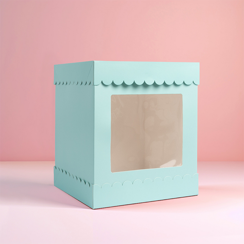 Tall Scalloped Cake Box - Pastel Blue 10in x 10in x 12in
