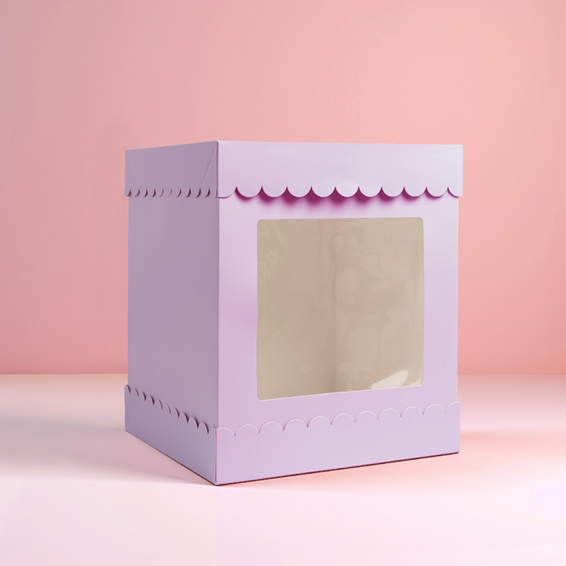Tall Scalloped Cake Box - Pastel Lilac 10in x 10in x 12in