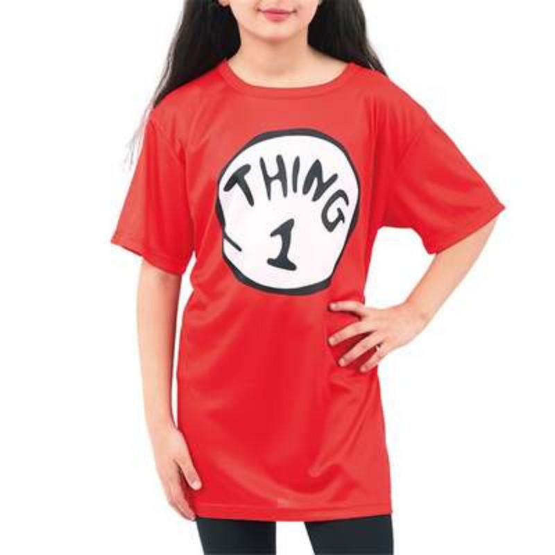 Thing 1 T-Shirt in red for ages 12–14 with bold black lettering in a white circular logo on the chest.