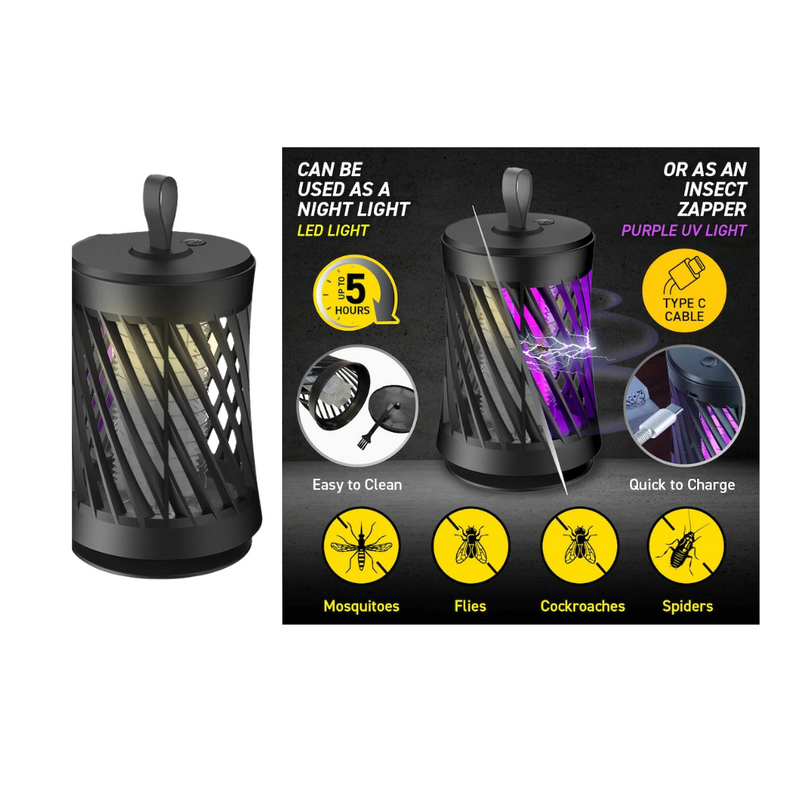 USB Rechargable Insect Zapper Portable 14.5cm x 9.5cm Black