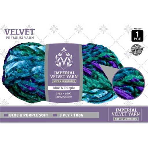 Velvet Yarn 3Ply 100g Blue and Purple
