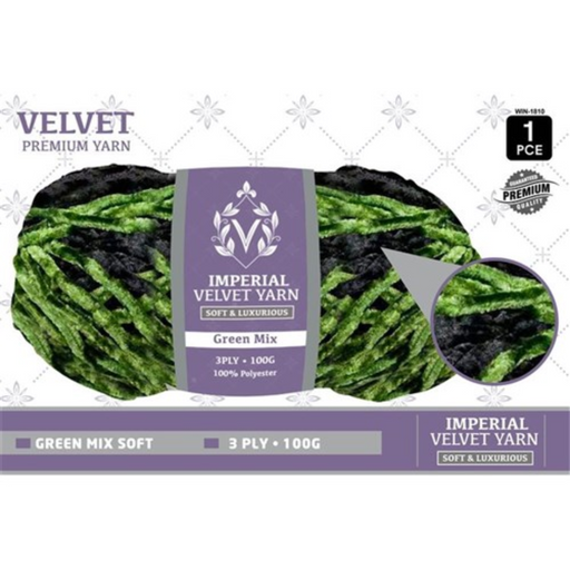 Velvet Yarn 3Ply 100g Green Mix