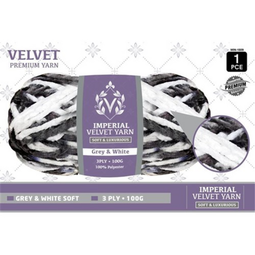 Velvet Yarn 3Ply 100g Grey and White