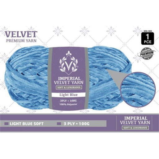 Velvet Yarn 3Ply 100g Light Blue