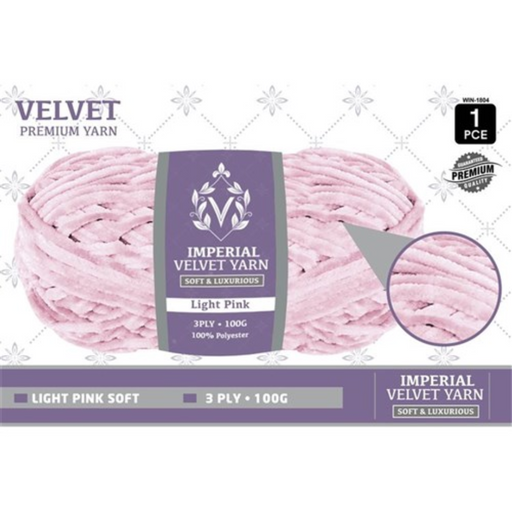 Velvet Yarn 3Ply 100g Light Pink