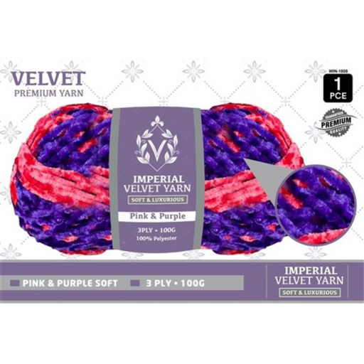 Velvet Yarn 3Ply 100g Pink and Purple