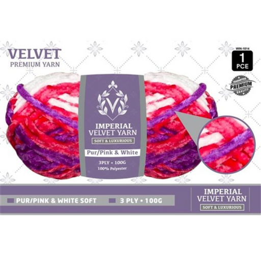 Velvet Yarn 3Ply 100g Purple Pink and White
