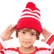 Where’s Wally Red and White Striped Beanie with Pom-Pom – Costume Hat