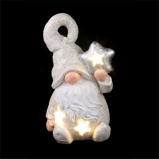White Magenta Gnome W/Light Up 22x19x38cm