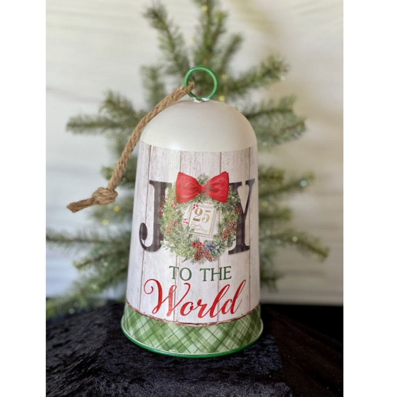White Metal Bell W/Joy To The World Decal 16x27cm Ronis