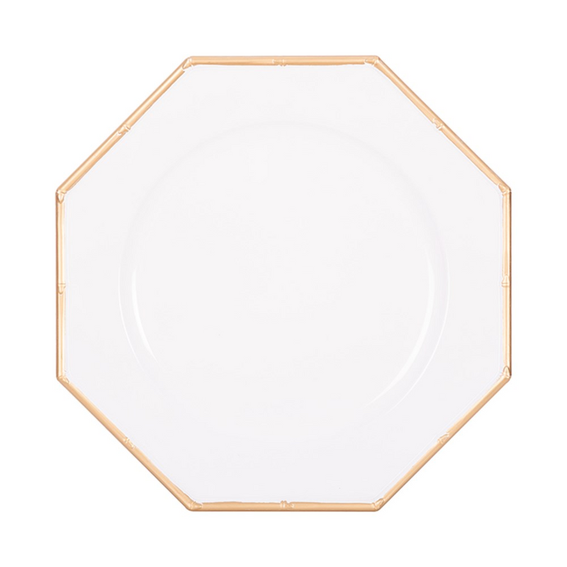 White Octagonal Charger Plate W/champagne Rim 33cm