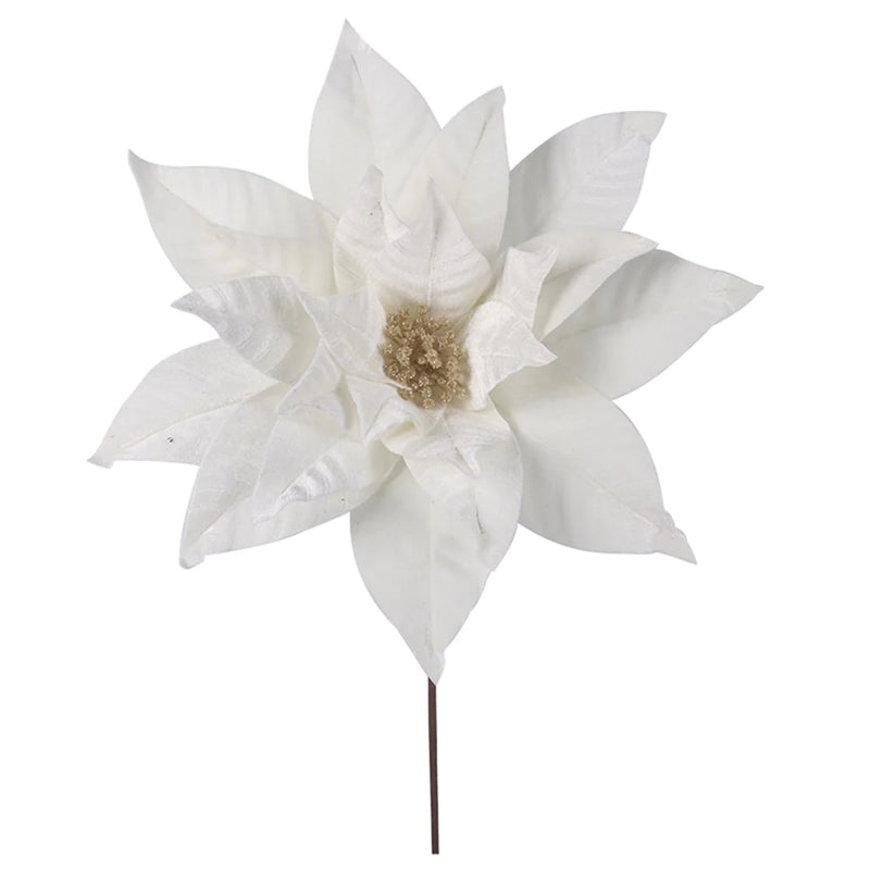 White Velour Poinsettia 45cm W/ 50cm Stem