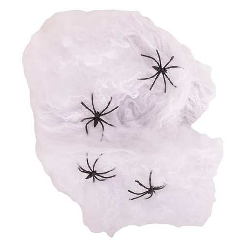 White Stretchable Spider Web With 4 Spiders 35g 