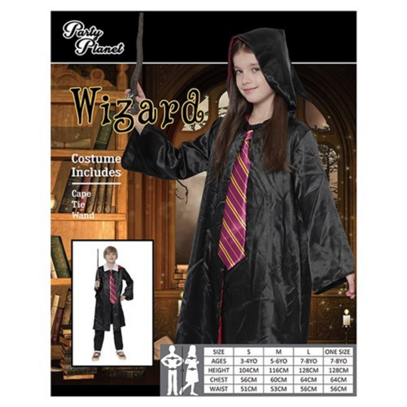 Wizard Costume Including Cape Tie Wand One Size