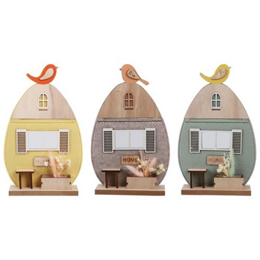 Wooden Egg House Ornament 31cm 3 Assorted