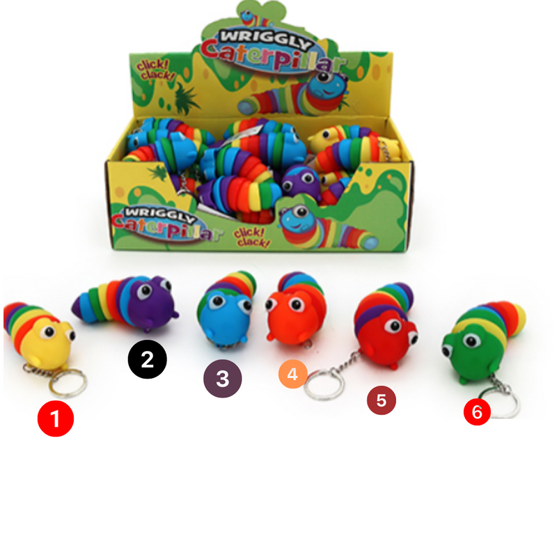 Wriggle Wiggle Caterpillar Keychain 6 Asstd