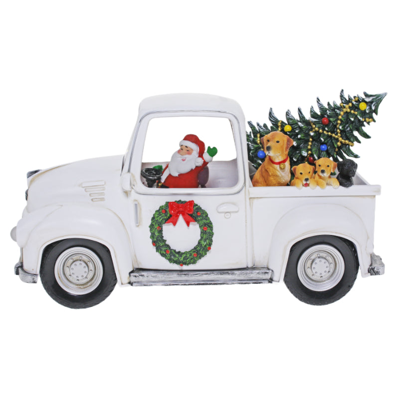 White Santa Ute With Dogs/Tree