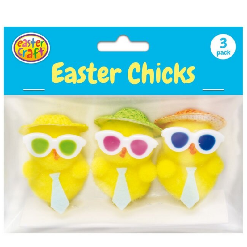 Yellow Pom Pom Chicks with Ties and Coloured Glasses 3 Pack