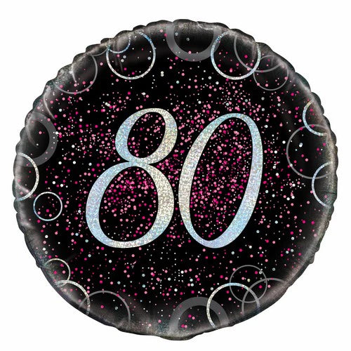 Black and Gold Number 80 Round Foil Balloon 45cm