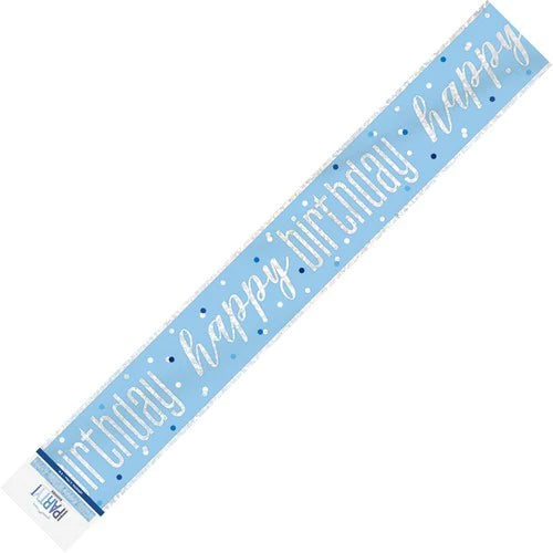 Blue Happy Birthday Prismatic Foil Banner 9ft