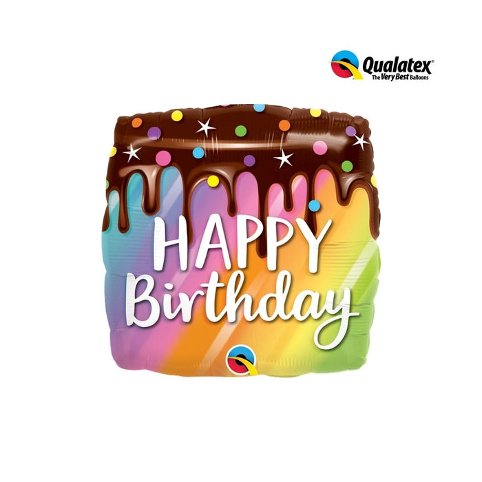 Foil Balloon 45Cm Square Birthday Rainbow Drip Cake Print