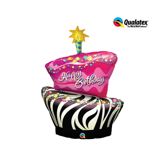 Bln Foil 104Cm Spc Shape Birthday Funky Zebra Stripe Cake Print Super Shape