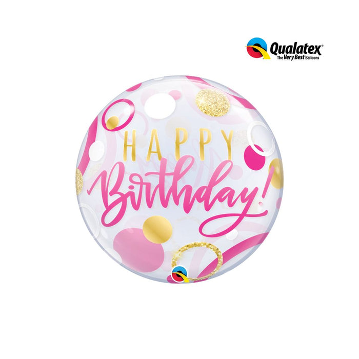 Bubble Balloon 55Cm Bday Pink & Gold Dots