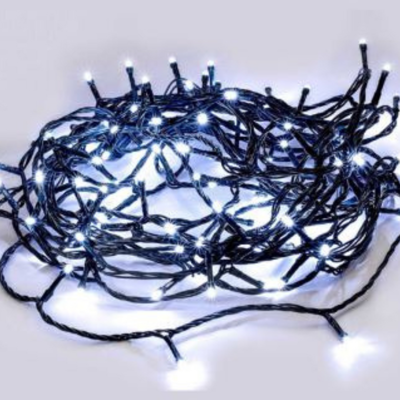 Ronis 100 LED Fairy Light Chain White Dark Green Cable 4.9m