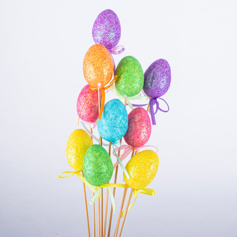 Polystyrene Egg On Pick With Glitter 10pk
