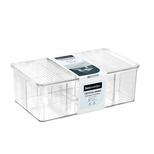 CRYSTAL HINGED 8 SECTION CONTAINER 27.5X17X9.5CM
