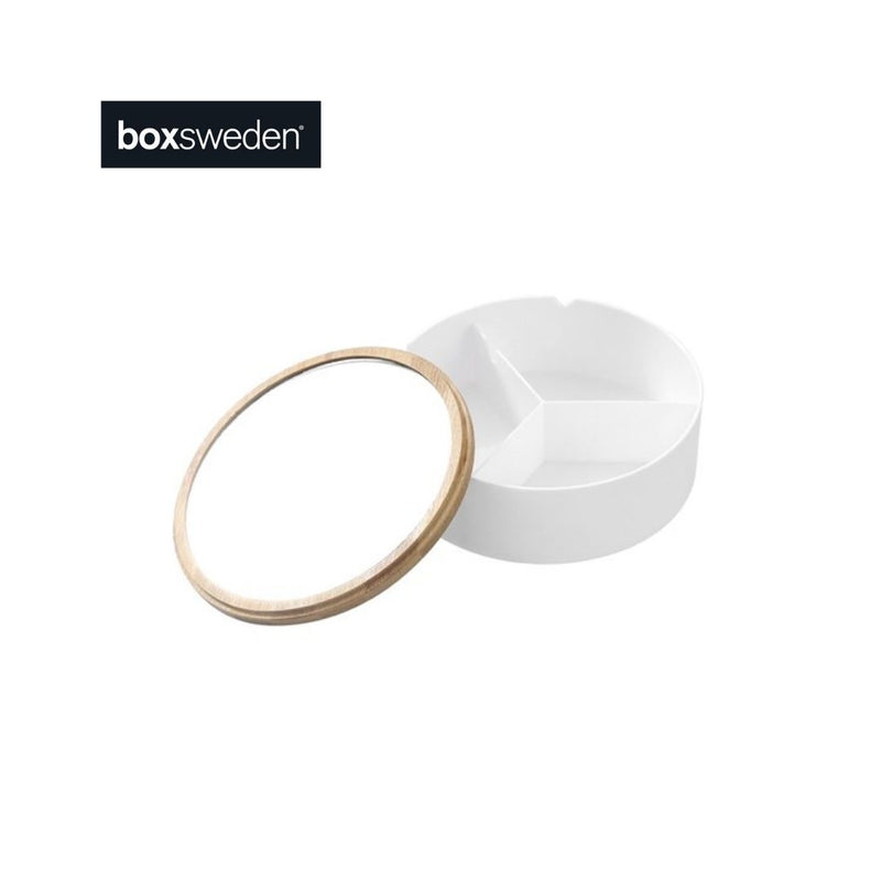 BANO ORGANISER BOX WITH MIRROR BAMBOO TOP 3 SECT RND