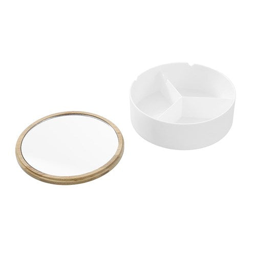 BANO ORGANISER BOX WITH MIRROR BAMBOO TOP 3 SECT RND