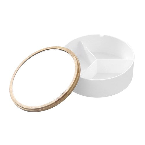 BANO ORGANISER BOX WITH MIRROR BAMBOO TOP 3 SECT RND