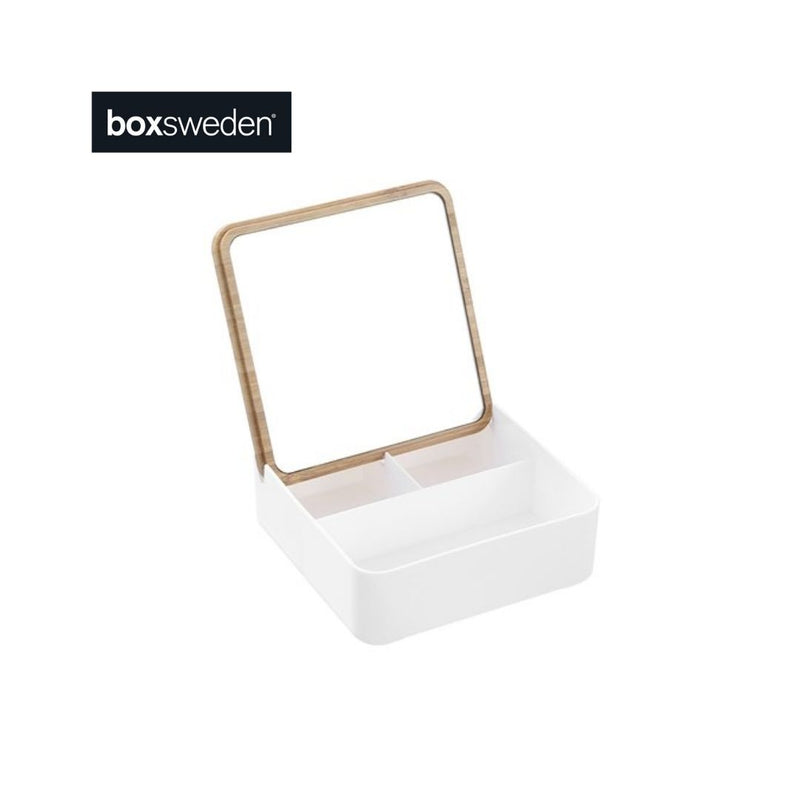 BANO ORGANISER BOX WITH MIRROR BAMBOO TOP 3 SECT SQE