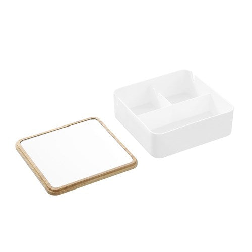 BANO ORGANISER BOX WITH MIRROR BAMBOO TOP 3 SECT SQE