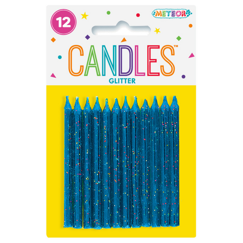 Glitter Candles Blue 12pk