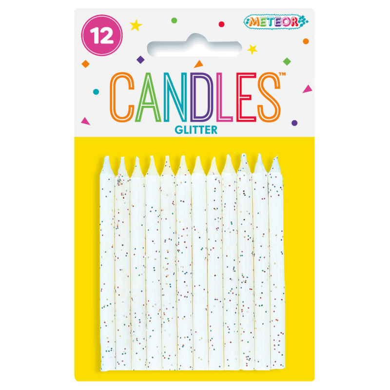 Glitter Candles White 12pk