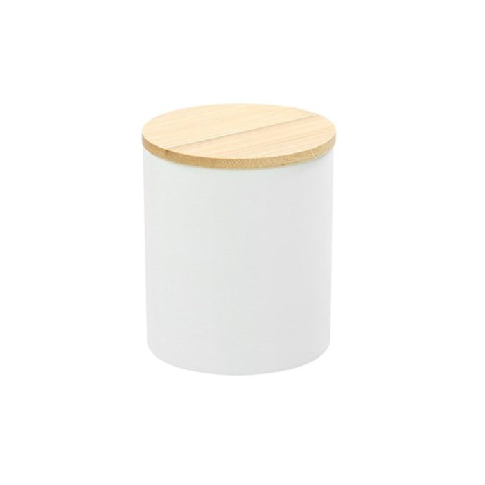 Bano Ceramic Bathroom Cup Bamboo Lid White 8x8x10cm