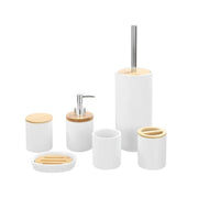 Bano Ceramic Bathroom Cup Bamboo Lid White 8x8x10cm