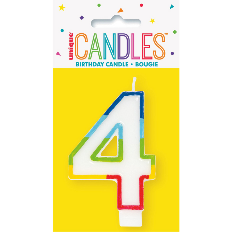 Numeral Candle 4 Rainbow Border