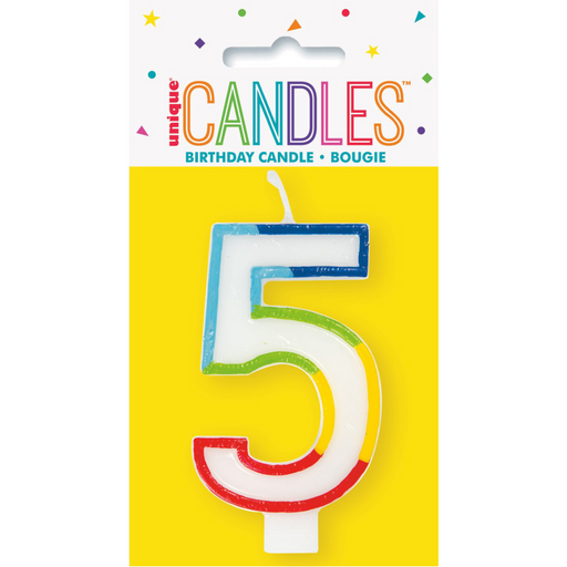 Numeral Candle 5 Rainbow Border