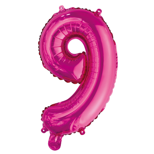 Numeral Foil Balloon 9 Hot Pink 35cm