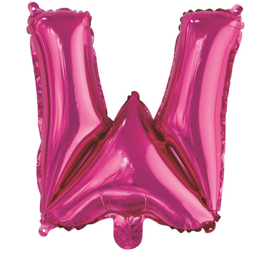 Alphabet W Foil Balloon Hot Pink 35cm