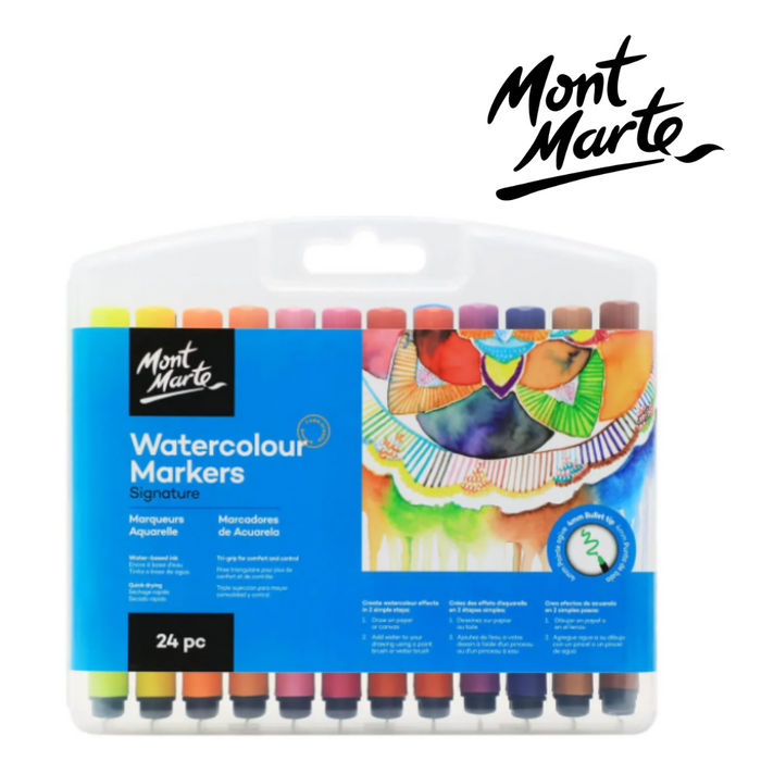 Mont Marte Watercolour Markers 24pc Tri Grip in Case